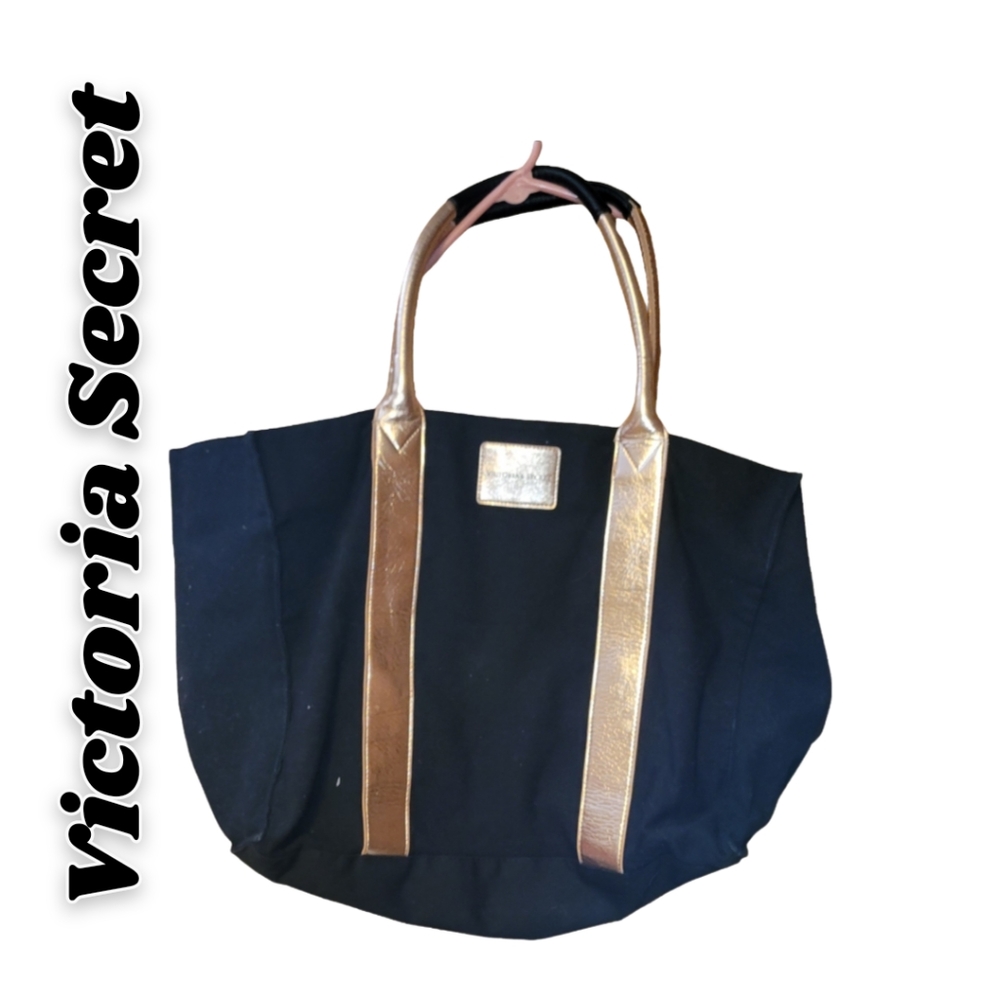 New Victoria Secret Extra Large Tote, Black with Gold trim and Gold hand…